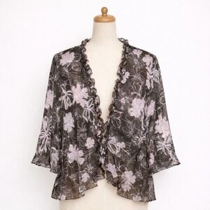 VTG Studio 1940 Blouse Sz 20 2X Black Sheer Ruffle Tie Close Y2K Coquette Fairy